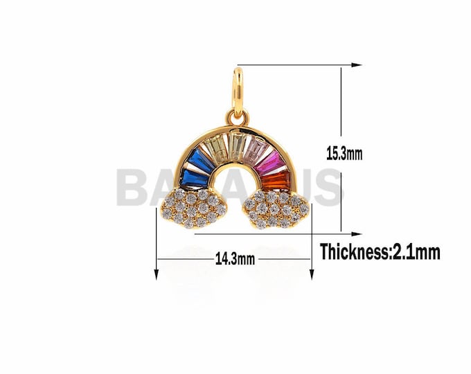 1pcs Delicate Rainbow Necklace,Multi Color CZ Micro Pave Semicircle Shaped Pendant,Gift for Her 15.3x14.3x2.1mm