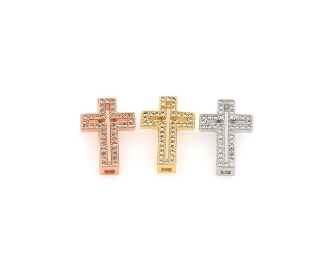 18K Gold Filled CZ Cross Beads,Gold Religion Beads,Christian Beads DIY Gold Jewelry Making Supply