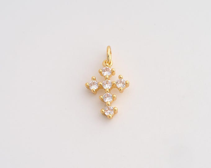 18K Gold Filled Cross Charm, Micropavé CZ Religious Pendant,Christian Necklace Charm, DIY Jewelry Supplies, 19.5x11.2x3mm