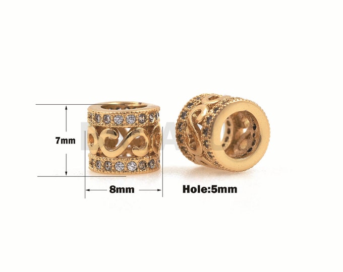 1PCS Micro-Pave Large Hole Beads, Barrel-Shaped Spacer Beads, Brass Tube Beads, S Symbol Spacer Beads 7×8mm hole 5mm