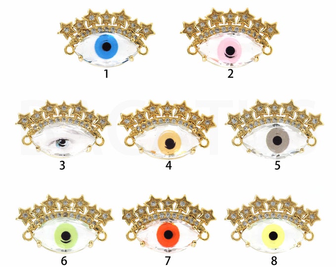 18K Gold Filled Devil Eye Connector,Gold Dainty CZ Eye Connector,Eye Connector Bracelet Necklace for DIY Jewelry Making Supply