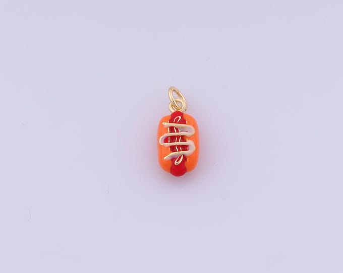 Hot Dog Pendant,18K Gold Filled Hot Dog Necklace, Enamel Hot Dog Pendant, DIY jewelry Making Accessories,17.7x7.2x5.3mm