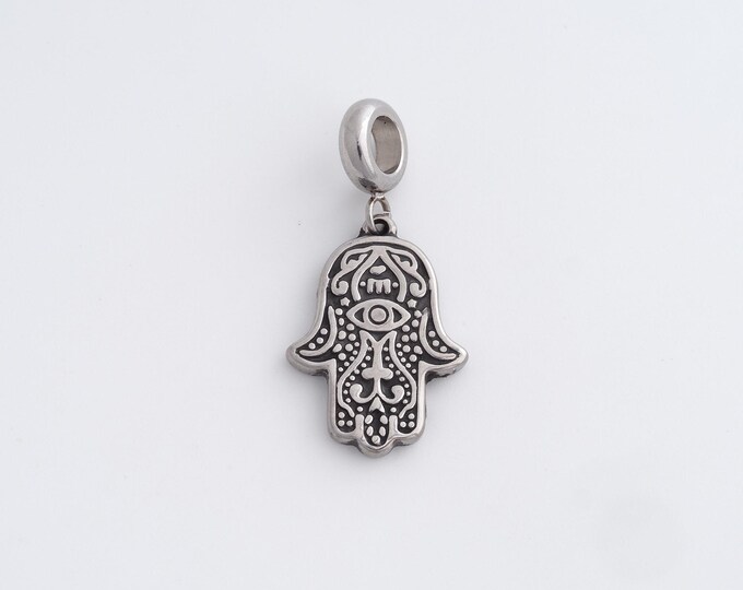Stainless Steel Hamsa Pendant,Fatima Charms,Hand Charm Bracelet Necklace for DIY Jewelry Making Supply,34x16.6x2.5mm