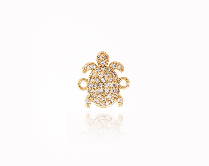 Turtle Connector, 18K Gold Filled Animal Connector, MicroPave CZ Turtle Charm, DIY Jewelry Supplies, 12.2x11.3x2mm