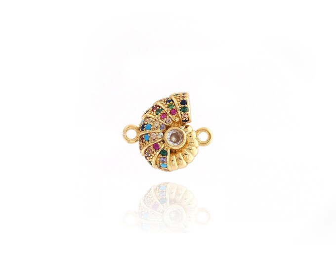 MicroPave CZ Cowrie Shell Connector,18K Gold Filled Conch Connector,DIY Jewelry Supplies,13x15.2x3.6mm