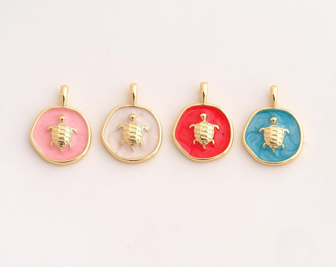 18K Gold Filled Turtle Charm,Dainty Enamel Animal Pendant,Turtle Pendant ,DIY Jewelry Supplies,18.4x13.7x2.8mm
