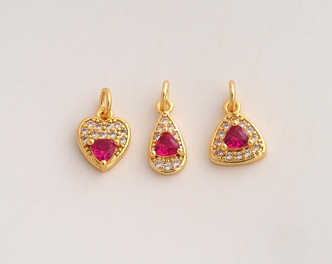 18K Gold Filled Heart Charm,Dainty Triangle Pendant,CZ Water Drop Pendant ,DIY Jewelry Supplies