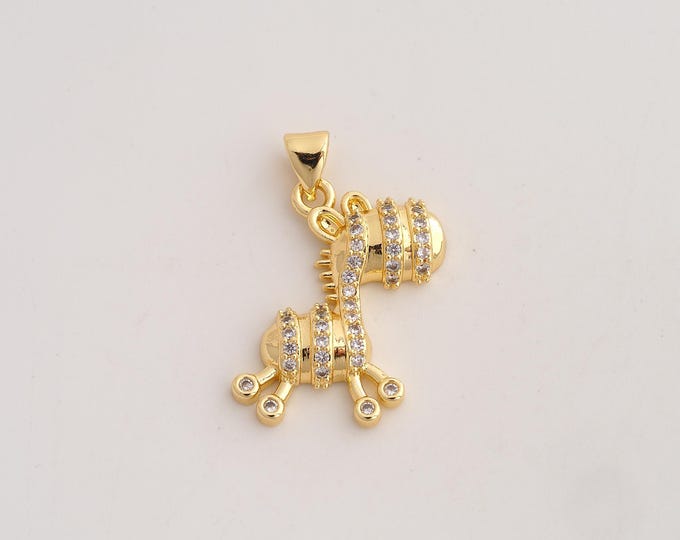 18K Gold Filled Horse Charm,Dainty Animal Pendant,CZ Horse Pendant ,DIY Jewelry Supplies,28.4x20.5x4mm