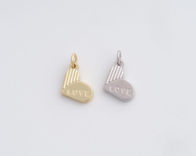 18K Gold Filled LOVE Pendant,Gold Heart Pendant,Heart Charm Bracelet Necklace for DIY Jewelry Making Supply,13.8x8x1.6mm
