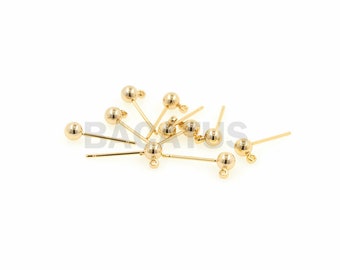 18K pins de oreja esférica bañados en oro brillante, accesorios de joyería de joyería DIY de joyería de joyería 1 par