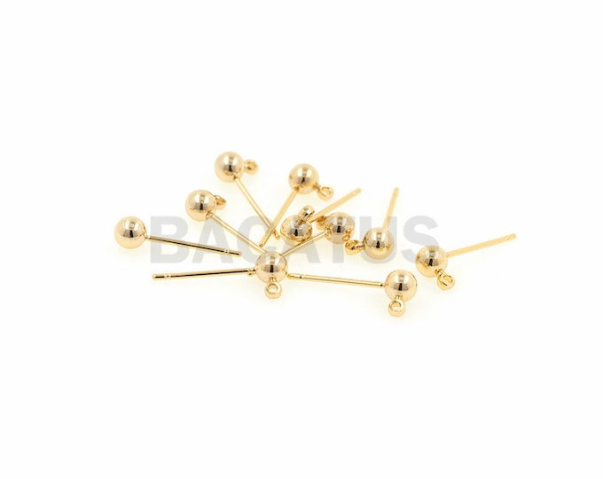 18K shiny gold-plated spherical ear pins, DIY jewelry ear jewelry accessories  1 pair