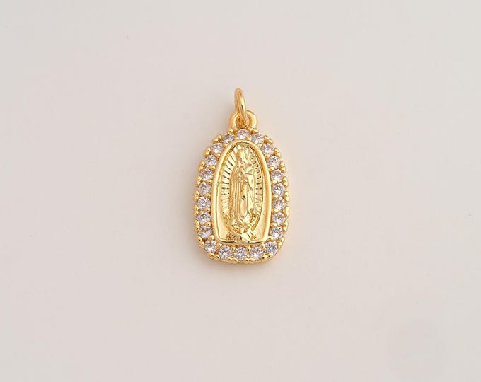18K Gold Filled Virgin Mary Charm,Dainty Religious Pendant,CZ Catholic Pendant ,DIY Jewelry Supplies,24.3x12.2x3.2mm