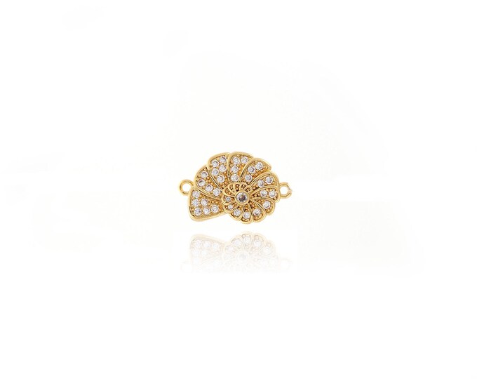 MicroPave CZ Cowrie Shell Connector,18K Gold Filled Shell Connector,DIY Jewelry Supplies,12.6x19.7x3.3mm
