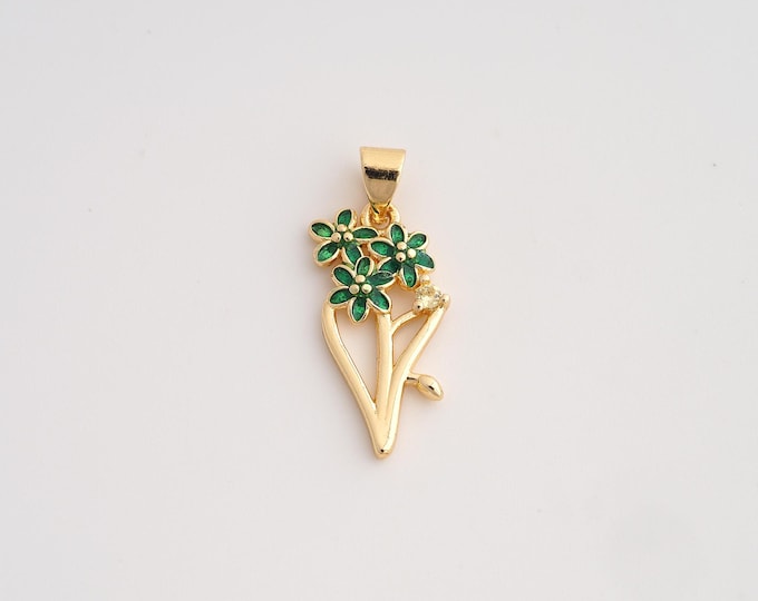 18K Gold Filled Flower Charm,Dainty Enamel Flower Pendant,CZ Flower Pendant ,DIY Jewelry Supplies,25.4x11.4x2.6mm