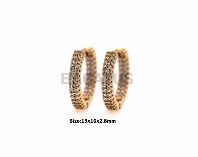 1Pair Round MicroInlaid Double Row Zircon Earrings Diamond Hoop Earrings Ladies Fashion Earrings Zircon Ear Buckles High Jewelry 15x16x2.8mm