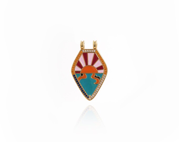 Sun Pendant,Enamel Triangle Charms,18K Gold Filled Shield pendant Bracelet Necklace for DIY Jewelry Making Supply,34.3x20.6x1.9mm