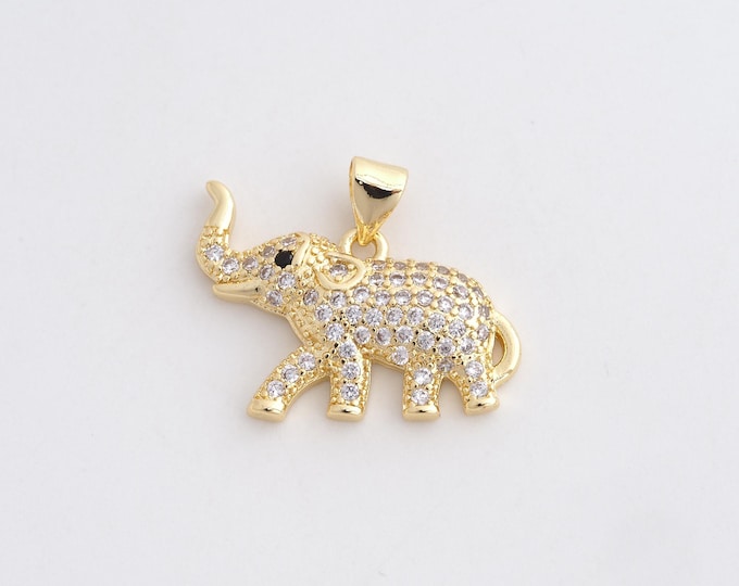 18K Gold Filled Elephant Pendant,Elephant Charm Bracelet Necklace for DIY Jewelry Making Supply,18.7x24.2x3.5mm
