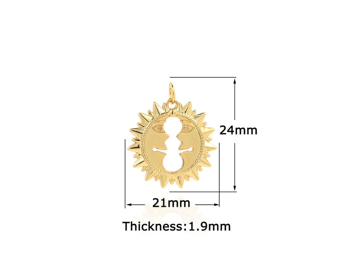 18K Gold Filled Sun pendant,Gold Dainty Face Charms,Simple pendant Bracelet Necklace for DIY Jewelry Making Supply