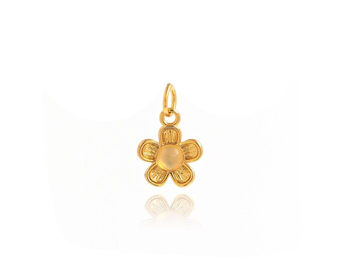 Flower Pendant, Micropavé CZ Plant Necklace, 18K Gold Filled Flower Charm, Plant Charm, DIY Jewelry Supplies,15.5x9.5x2.2mm