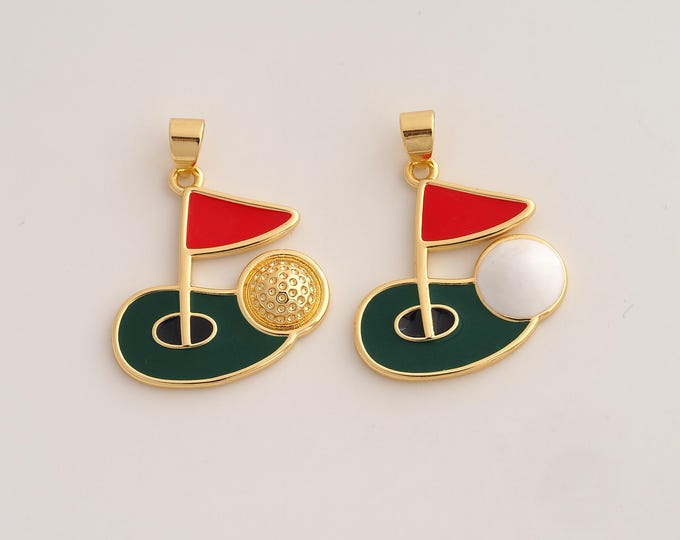18K Gold Filled Golf Charm,Dainty Sports Pendant,Enamel Golf Pendant ,DIY Jewelry Supplies,32.5x24.6x4mm