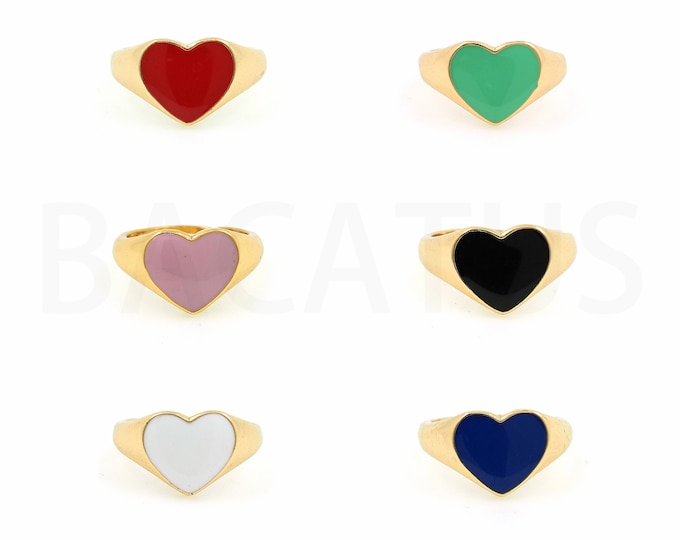 18K Gold Filled Heart Ring,Gold Dainty Enamel Adjustable Ring,Simple Ring,Gift for Her