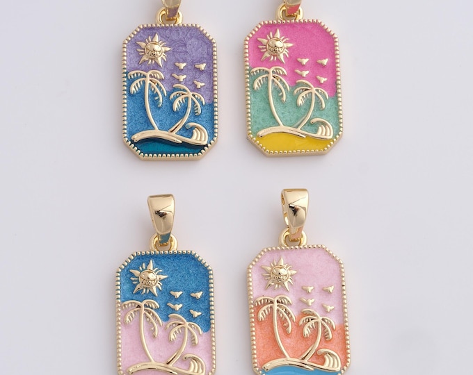 Enamel Palm Trees Pendant,18K Gold Filled Tree Charms Enamel Charm for DIY Jewelry Making Supply,29x14x2mm