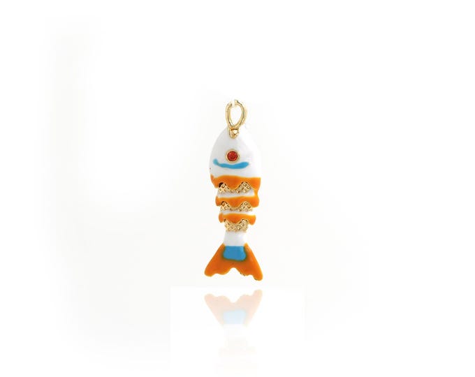 Fish Pendant,Fish Necklace,18K Gold Filled Marine Animal Necklace,Enamel Charm,DIY Jewelry Supplies,26.5x8x5.3mm