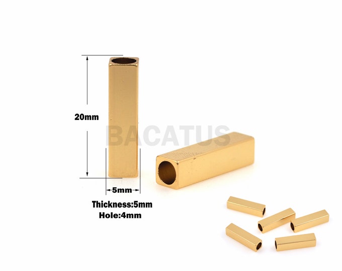 1PCS Gold-Filled Cuboid Tube Spacer Beads, Tube Beads, Bracelet Beads Accessories DIY Jewelry Making, Gold-Plated 18K 20x5x5Hole4mm