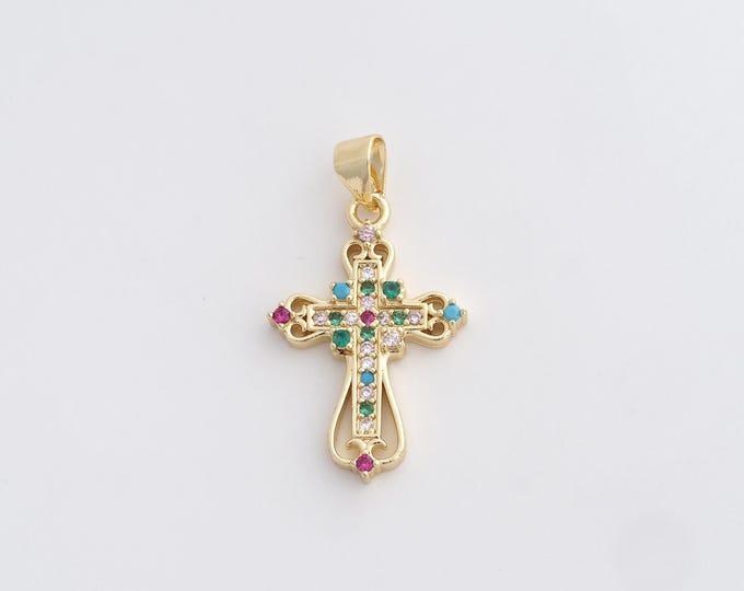 Cross Charm,18K Gold Filled Cross Necklace,Religious Charm, MicroPave CZ Christian Charm, DIY Jewelry Supplies, 30x16.8x3mm