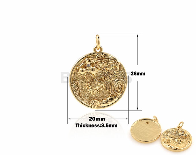 1PCS Round Lion Pendant Lion Pendant, Personalized Lion Necklace, Necklace, Men's Valentine's Day Gift, Silver Lion Pendant 28x21.5x4mm
