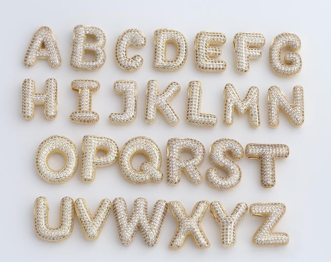 Initial Pendant,18K Gold Filled Letter Necklace, Micropavé CZ Alphabet Pendant, DIY jewelry Making Accessories,20.6x18x5mm