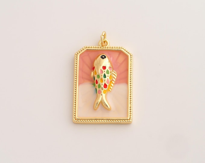18K Gold Filled Fish Charm,Dainty Enamel Marine Life Pendant,Fish Pendant ,DIY Jewelry Supplies,32.6x19.3x4.3mm