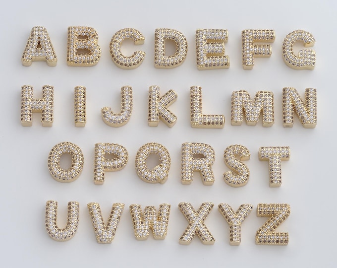 Initial Pendant,18K Gold Filled Letter Necklace, Micropavé CZ Alphabet Pendant, DIY jewelry Making Accessories,12.7x12x4.7mm