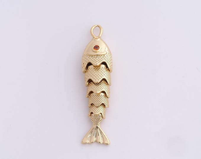 Gold Dainty Fish Charms,18K Gold Filled Fish Pendant,Fish Charm Bracelet Necklace for DIY Jewelry Making 40.5x9.7x6.7mm
