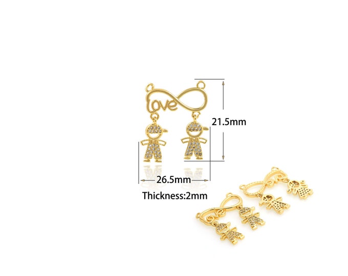 1PCS Micro-Pave Boy Girl Connector Gold Filled Small Jewelry Joint Handmade Pendant Looking for Supplies Wholesale Kid Charm 21.5x26.5x2mm