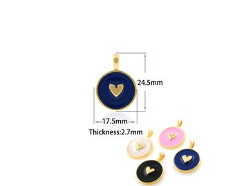 1Pcs Pulsera Collar Joyería Fabricación Suministros Esmalte Redondo Colgante En relieve Accesorios de Joyería en forma de Corazón Amuleto de esmalte 17.5x24.5x2.7mm