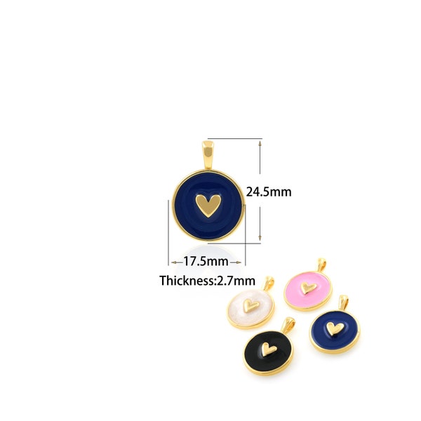 1Pcs Bracelet Necklace Jewelry Making Supplies Round Enamel Pendant Embossed Heart-shaped Jewelry Accessories Enamel charm 17.5x24.5x2.7mm