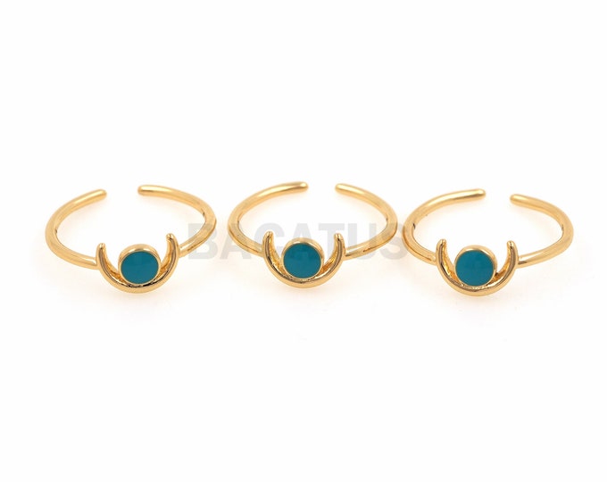 18K Gold Filled Enamel Star Ring, Gold Open Ring, Adjustable Ring, Moon Ring, Moon Charm, Crescent Ring, Daily Thin Ring