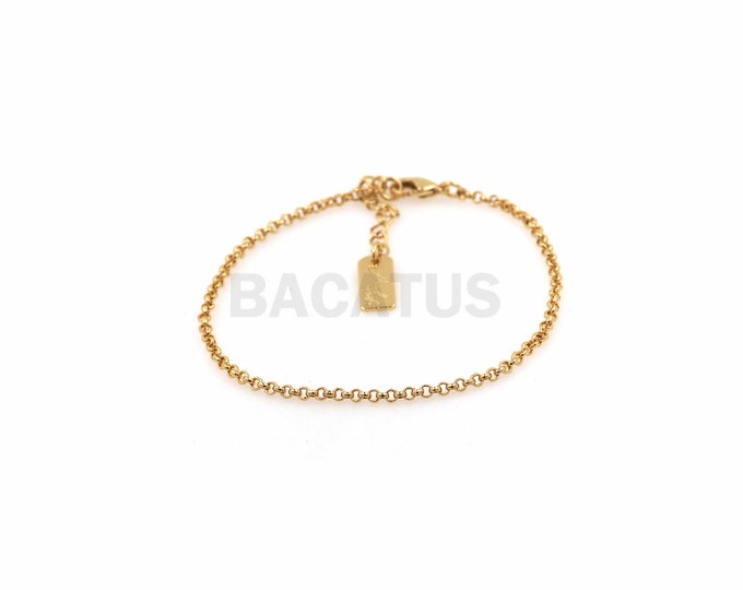 1pcs Round Small Thick Chain Round Bracelet Cable Chain Gift For Friends 18K Gold Filling