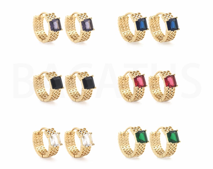 Micropave CZ Thick Earrings,18K Gold Filling Round Earrings,Hoop Earrings, Boho Earrings, Dainty Earrings,Gift for Her,15x18x6.5mm