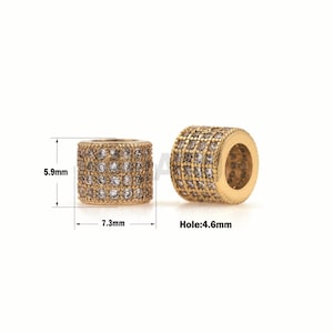1PCS Micro Pave Barrel Beads, Cubic Zirconia Spacer Beads, CZ Macroporous Spacer Beads, Suitable For Jewelry Making 7.3×5.9mm Hole 4.6mm