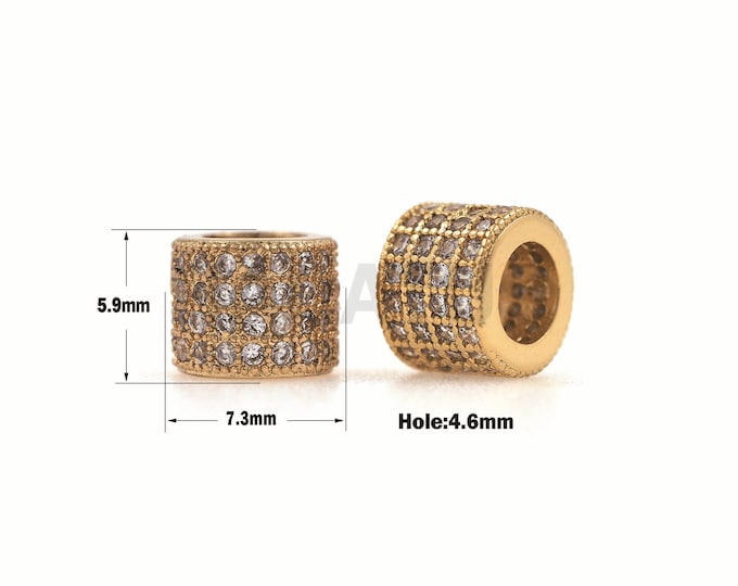 1PCS Micro Pave Barrel Beads, Cubic Zirconia Spacer Beads, CZ Macroporous Spacer Beads, Suitable For Jewelry Making 7.3×5.9mm Hole 4.6mm