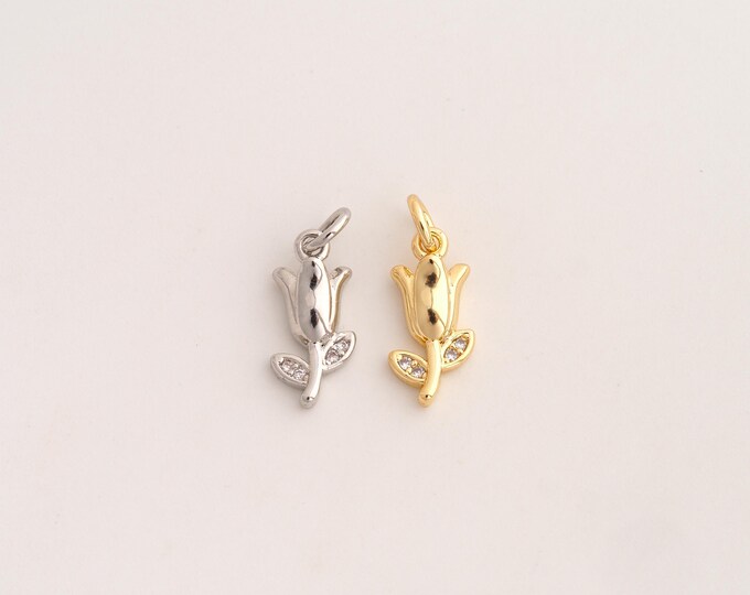 18K Gold Filled Tulip Charm,Dainty Flower Pendant,CZ Tulip Pendant ,DIY Jewelry Supplies,17x6.7x3.5mm