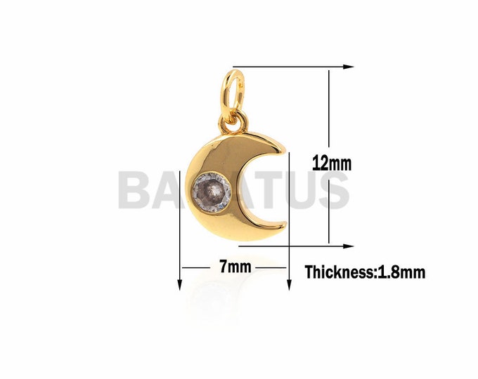 1pcs Moon Necklace Pendant,CZ Charm Jewelry 12x7x1.8mm