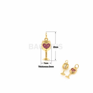 1pcs 18k placcato oro lucido CZ Micro-Pave Wine Glass Pendente, CZ LOVE Calice Pendente, Cubic Zirconia Goblet Necklace Pendente 19x7x3mm