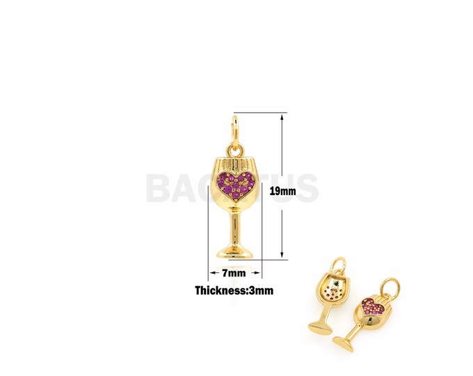 1pcs 18k Shiny Gold Plated CZ Micro-Pave Wine Glass Pendant, CZ LOVE Goblet Pendant, Cubic Zirconia Goblet Necklace Pendant 19x7x3mm