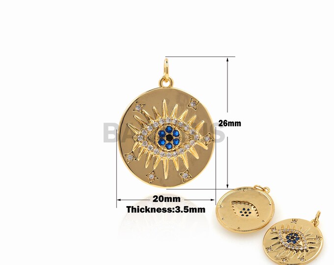 1PCS 18K Gold Filled Round Eye Pendant Micropavé  Eye Charm DIY Jewelry Making Supplies Greek Eye Necklace CZ Charm 26x20x3.5mm