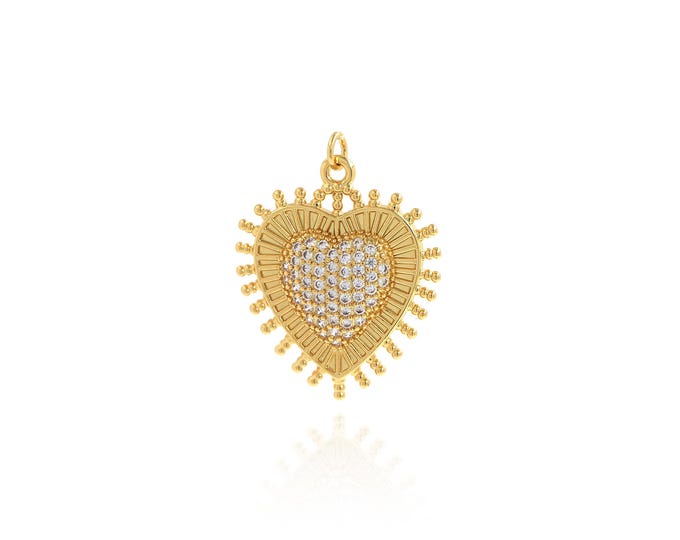 Heart Pendant,18K Gold Filled Love Necklace, Micropavé CZ Heart Pendant, DIY jewelry Making Accessories,33.7x26.5x4.8mm