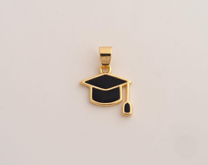 18K Gold Filled Doctoral Cap Charm,Dainty Enamel Doctoral Cap Pendant,Doctoral Cap Pendant ,DIY Jewelry Supplies,22.8x15.7x1.8mm