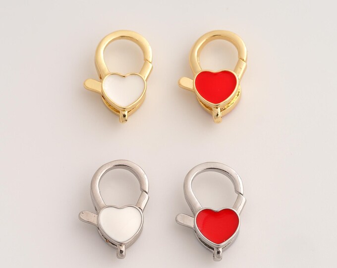 Gold Enamel Heart Lobster Clasp,18K Gold Filled Spring Clasp,Claw Clasp,DIY Jewelry Supplies,19.4x13.7x5mm